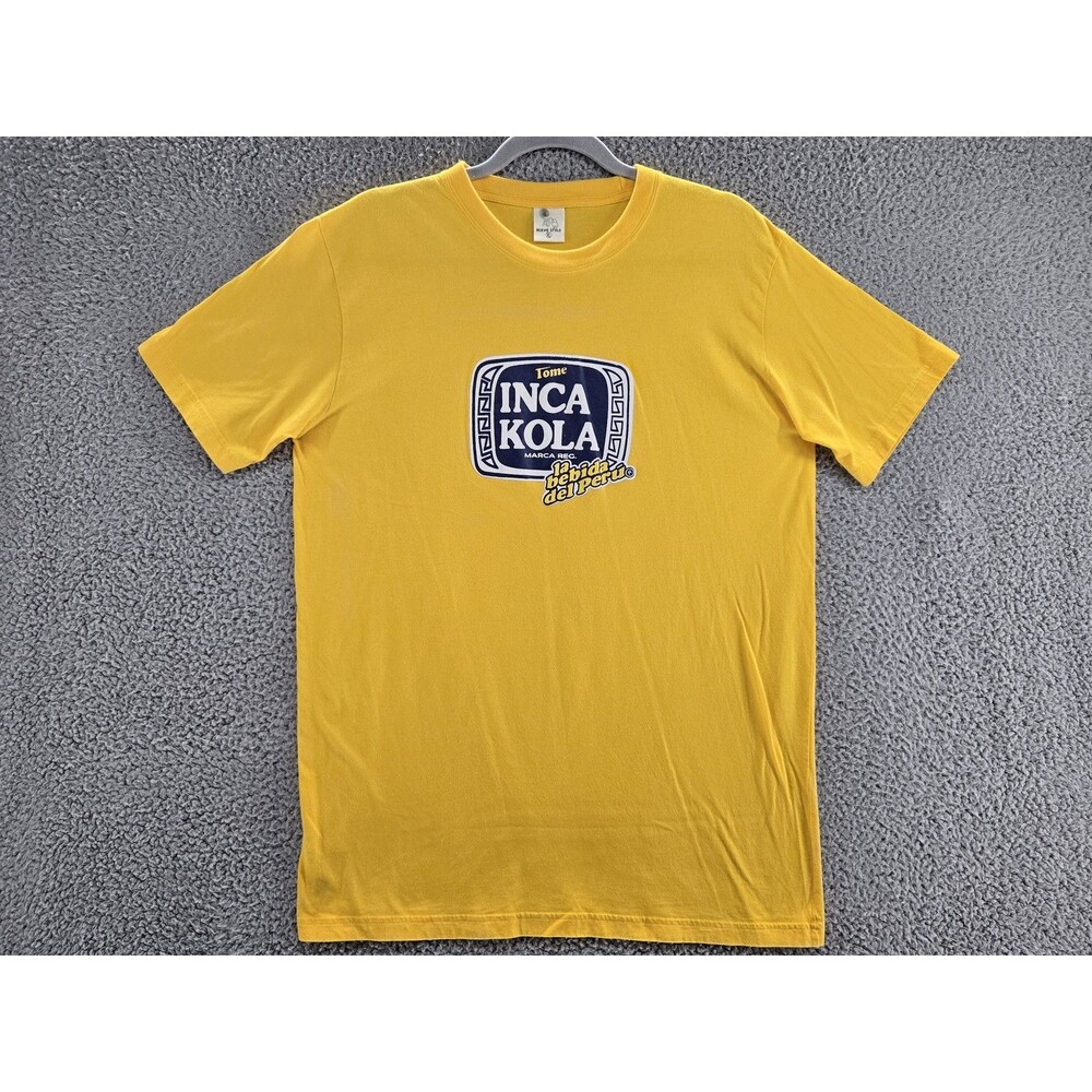 Vintage Inca Kola Shirt Mens XL Yellow Nuevo Stylo La Bebida Del Peru Graphic